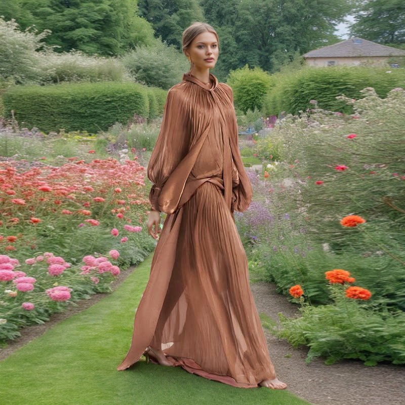 Robe Maxi à Manches Ballon et Col Noué (MS303)