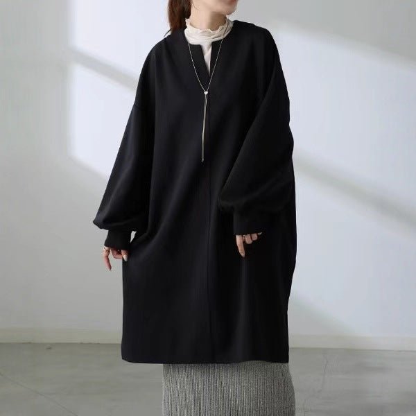 Sweat Tunique Oversize en Coton | Haut Pull Col en V Manches Longues (MS210)