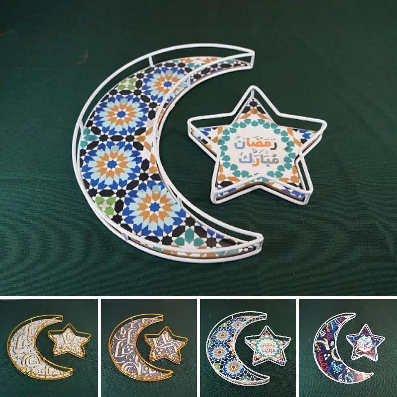 Plateau Ramadan MR029, plateau festif en fer en forme de lune