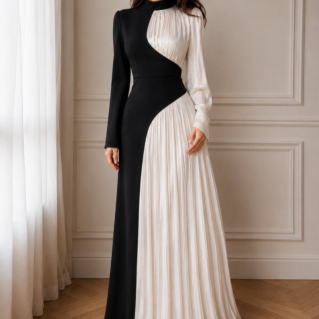 Robe Maxi Plissée Bicolore (MS504)