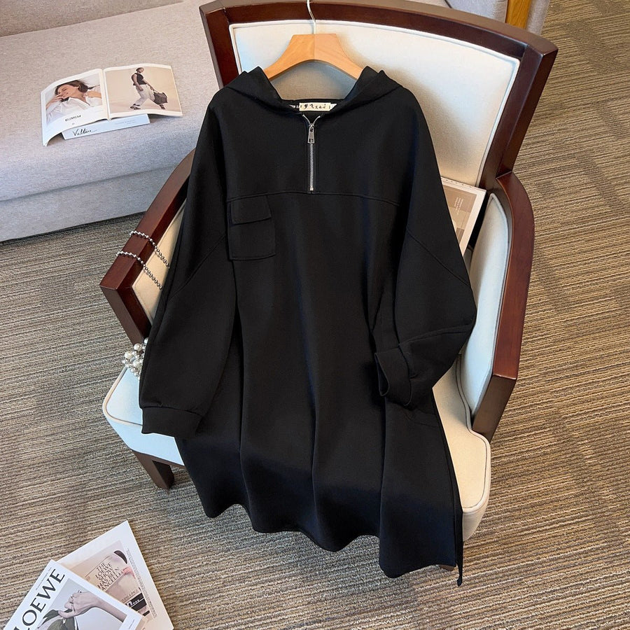 Robe Sweat Mi-Longue Oversize à Demi-Zip | Robe Sweatshirt Midi Grande Taille (MS196)