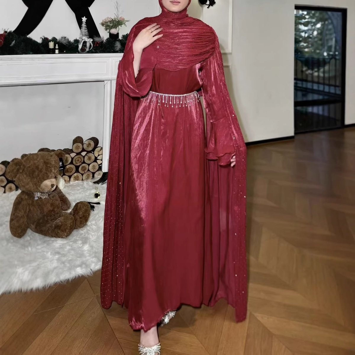Robe Abaya Maxi à Manches Cape Plissées (MA430)