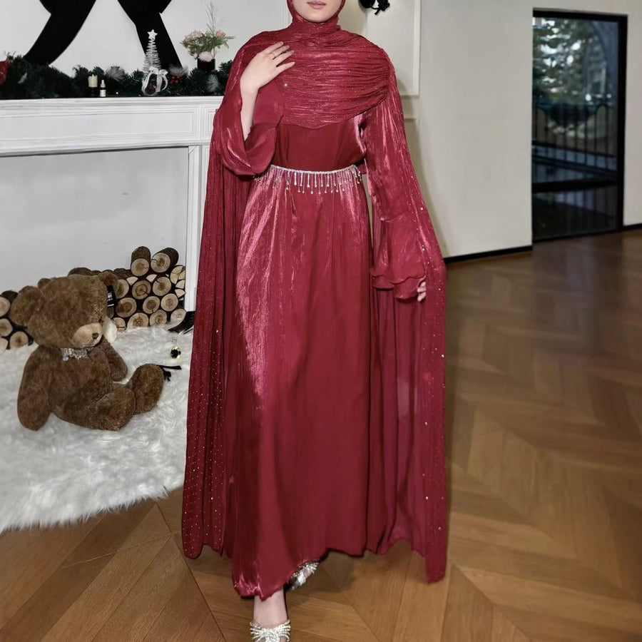 Robe Abaya Maxi à Manches Cape Plissées (MA430)
