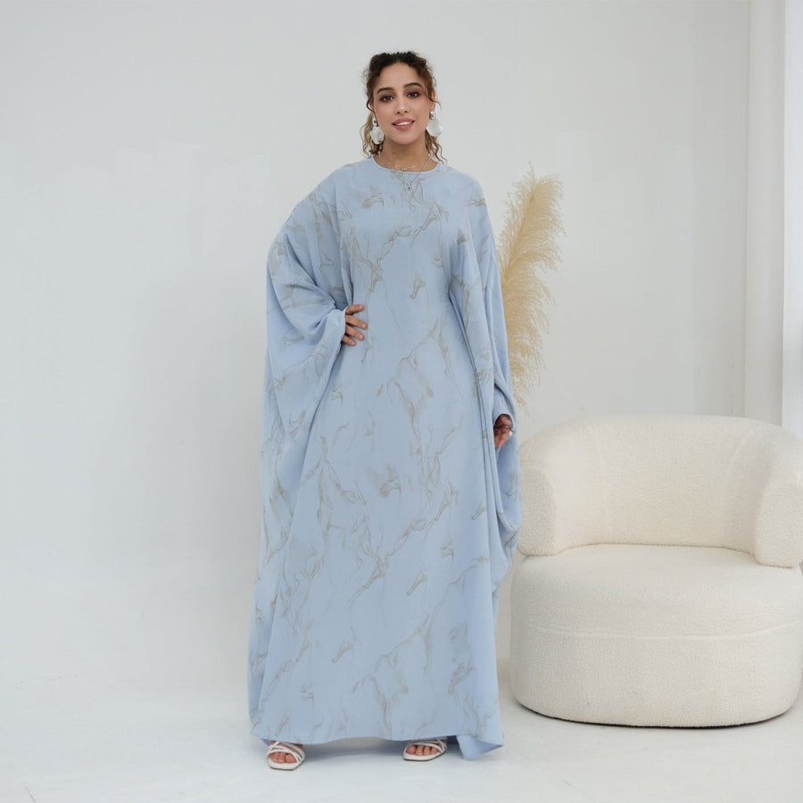 Robe Longue Imprimée à Manches Chauve-Souris (MA446)