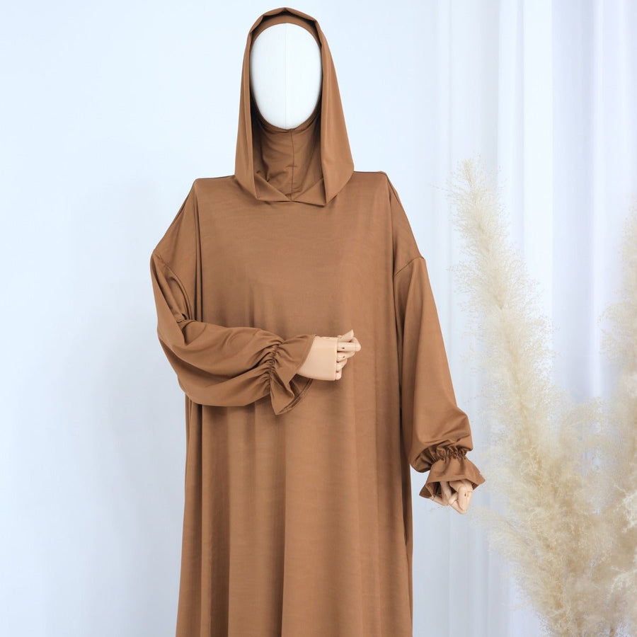 Collection d'Abayas Casual à Capuche Modest | Robes Ton sur Ton avec Manches Bouffantes (MJ021)