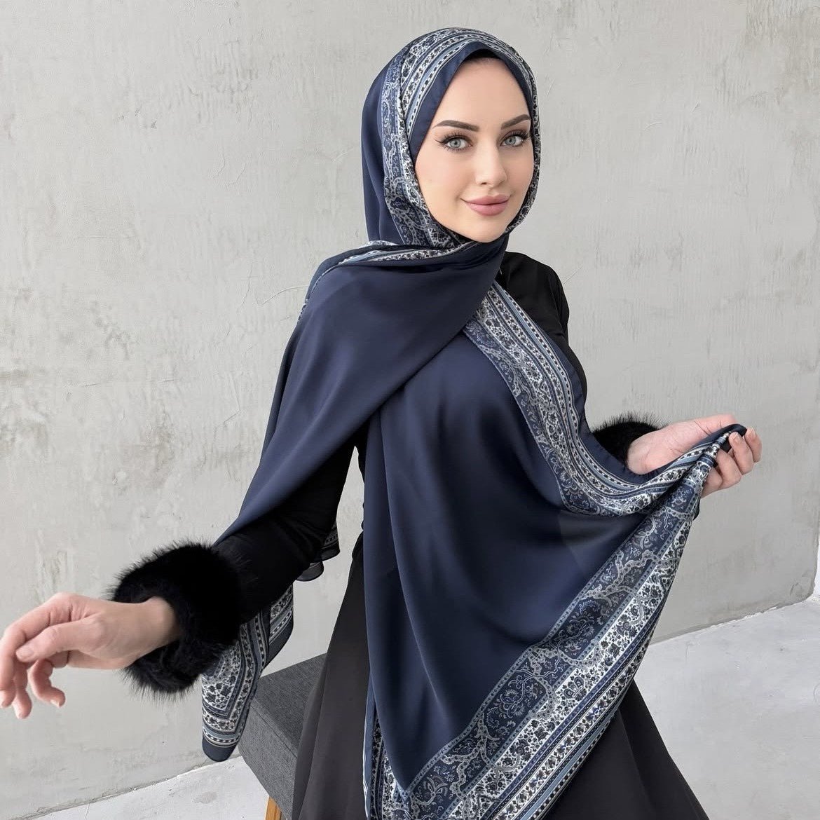 Écharpe Hijab en Mousseline Imprimée Élégante, Style Bohème, Respirante, Protection Solaire (MH136)