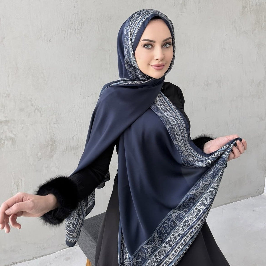Écharpe Hijab en Mousseline Imprimée Élégante, Style Bohème, Respirante, Protection Solaire (MH136)