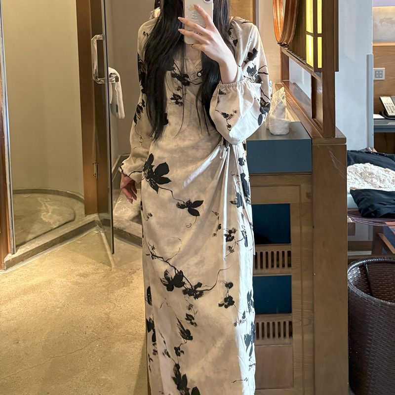 Robe portefeuille longue à motif jacquard et imprimé, style chinois (MS424)