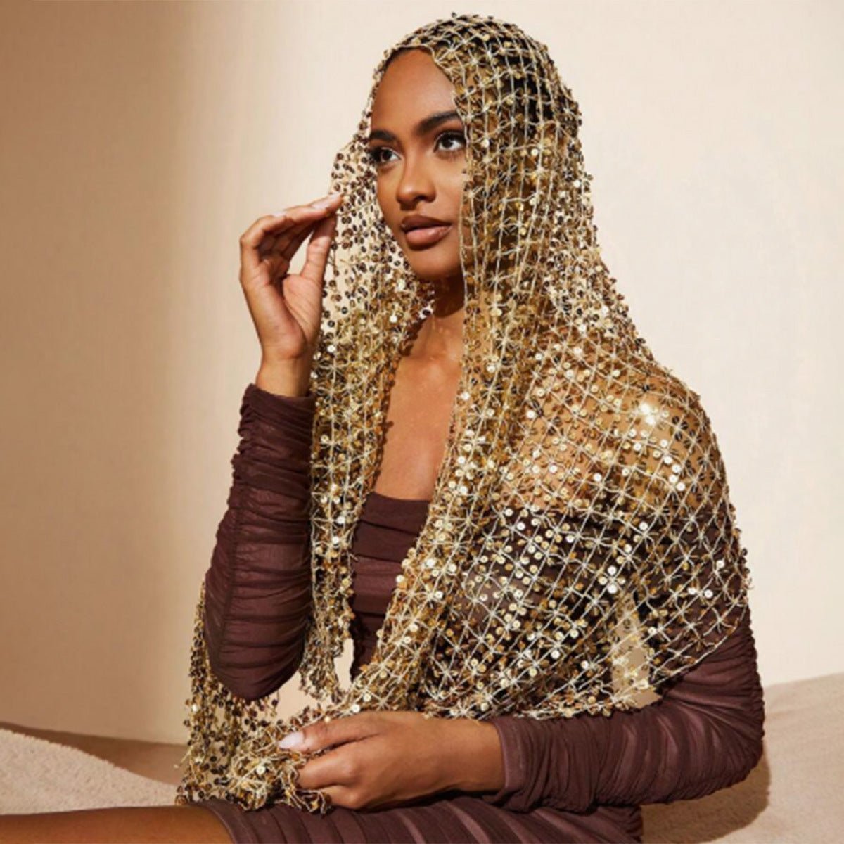 Hijab Châle en Mesh Pailleté avec Franges (MH206)