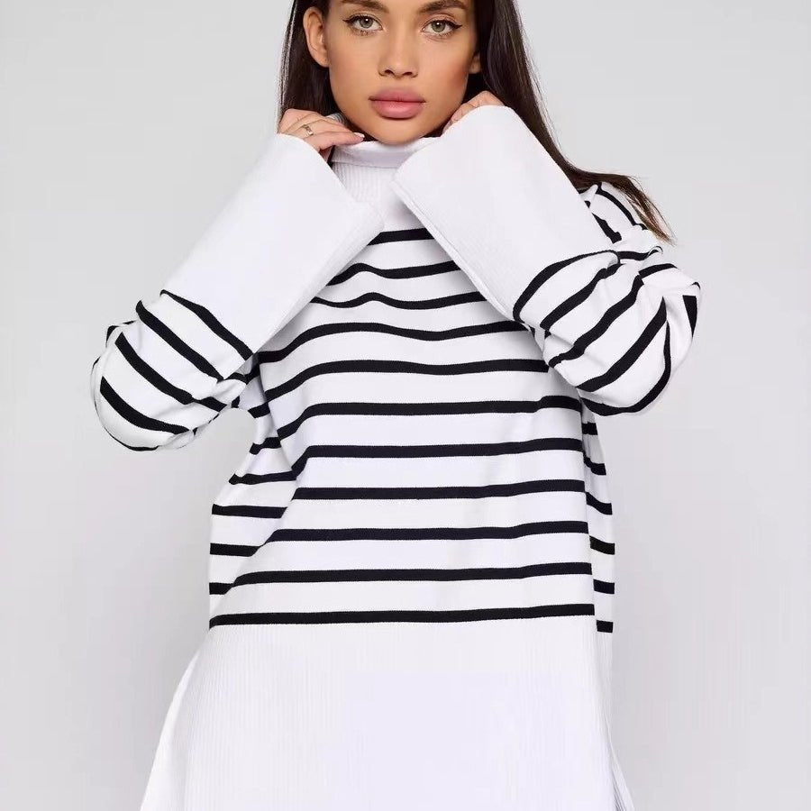 Pull Col Roulé Rayé | Pull Oversize Colorblock (MS252)