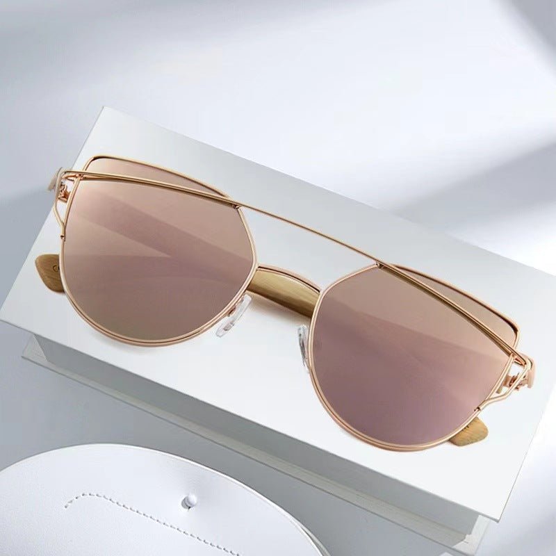 Lunettes de soleil MAC169 tendance à monture métallique œil-de-chat et branches BamboTemple