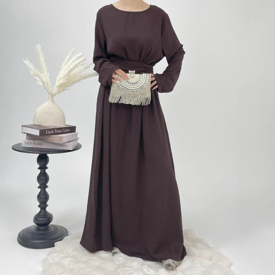Robe du soir abaya élégante en crêpe glacé à lacets (MA160)