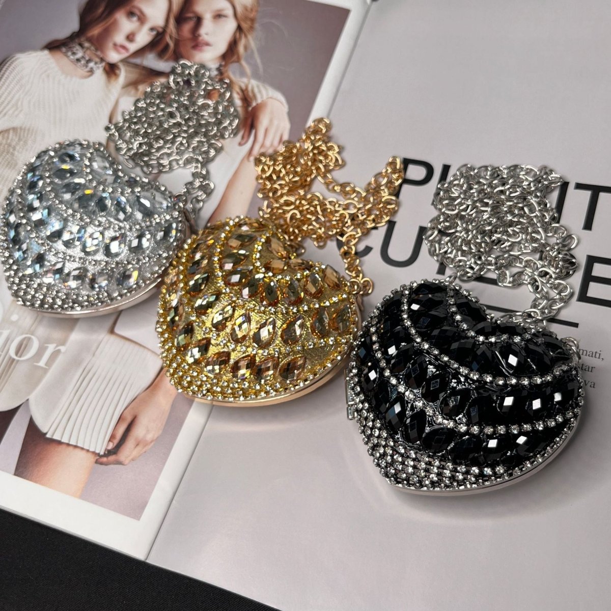 Sac bandoulière étincelant en forme de cœur – Mini sac à main orné de strass pour un glam au quotidien (MAC279)