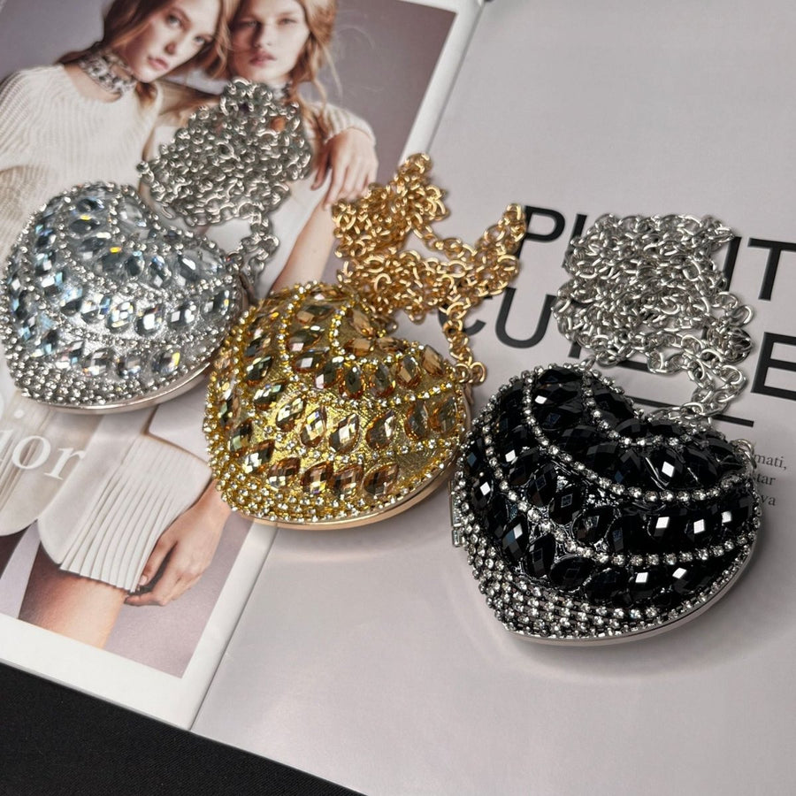 Sac bandoulière étincelant en forme de cœur – Mini sac à main orné de strass pour un glam au quotidien (MAC279)