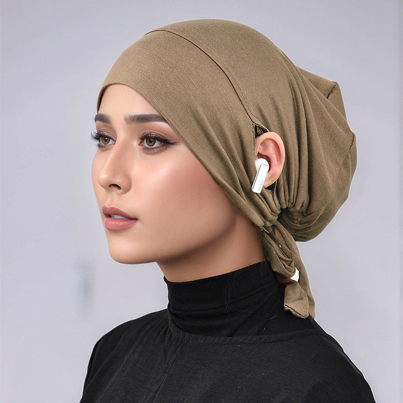 Sous-bonnet en coton mercerisé à nouer avec ouvertures pour les oreilles (MH204)