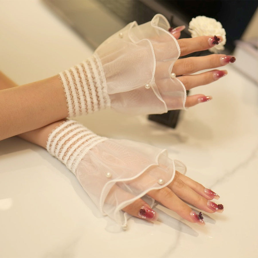 Manches à volants en organza avec finition en perles (MAC424)