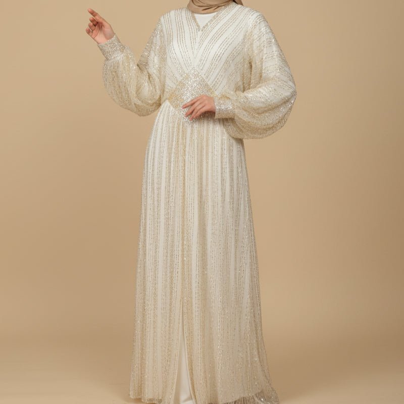 Abaya élégante ornée de cristaux à taille marquée (MA391)
