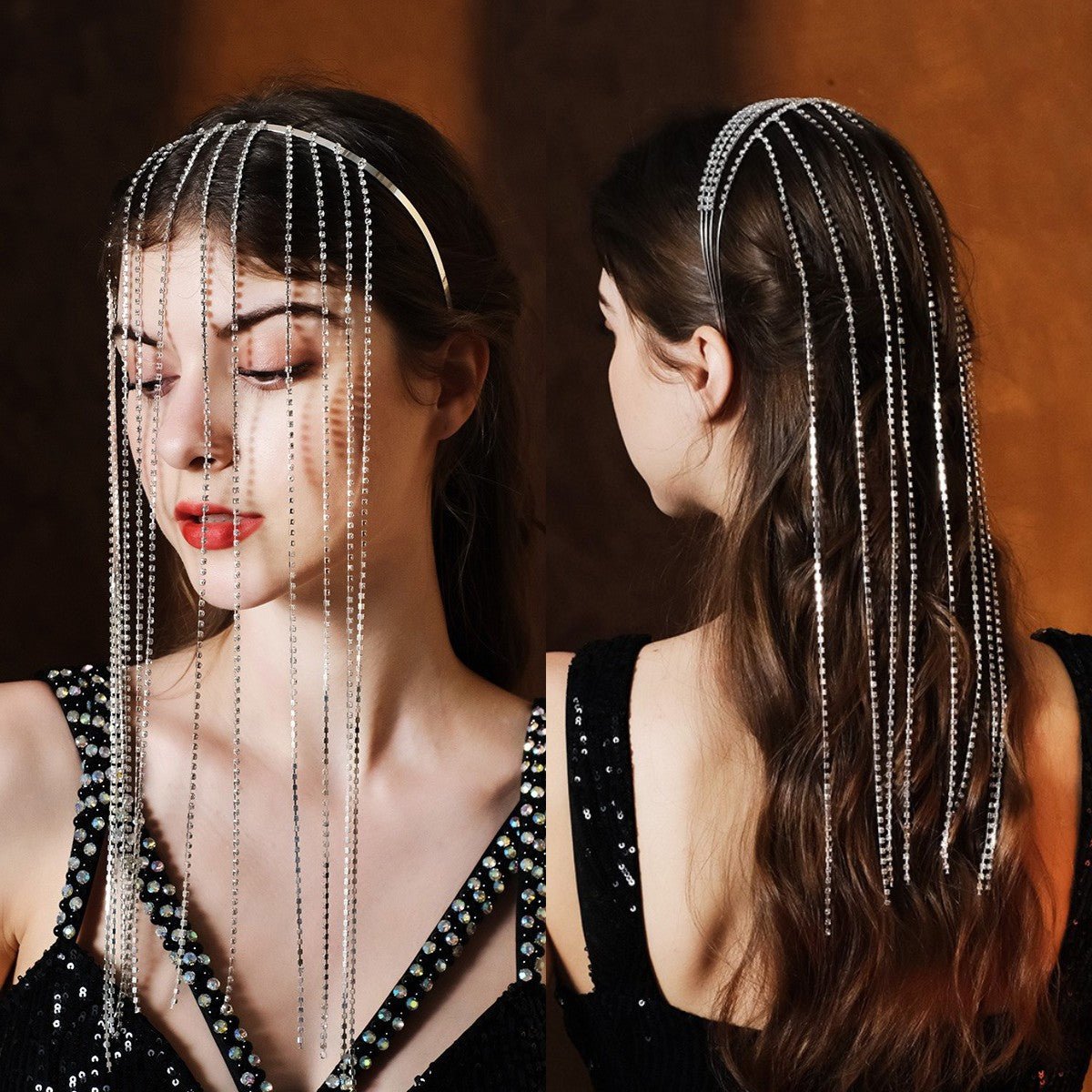 Bandeau MAC185 élégant à strass et pompons