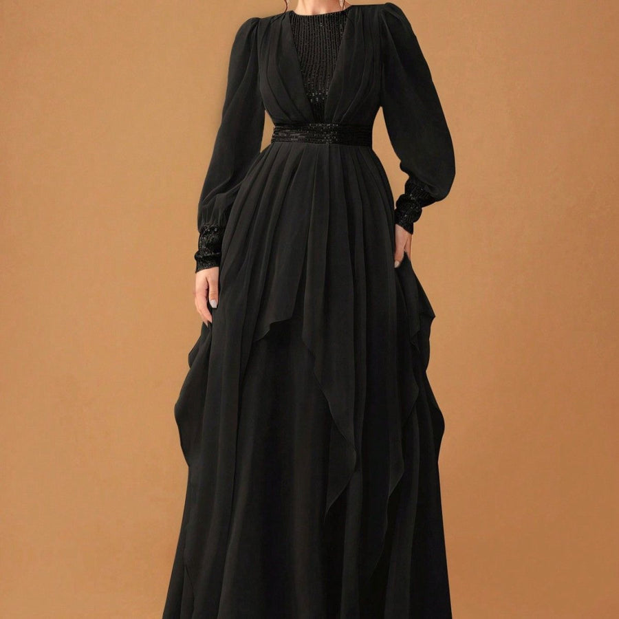 Abaya élégante en mousseline avec jupe drapée (MS291)