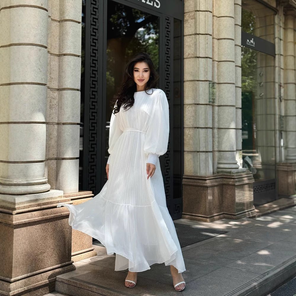 Robe Maxi Plissée à Volants (MS466)