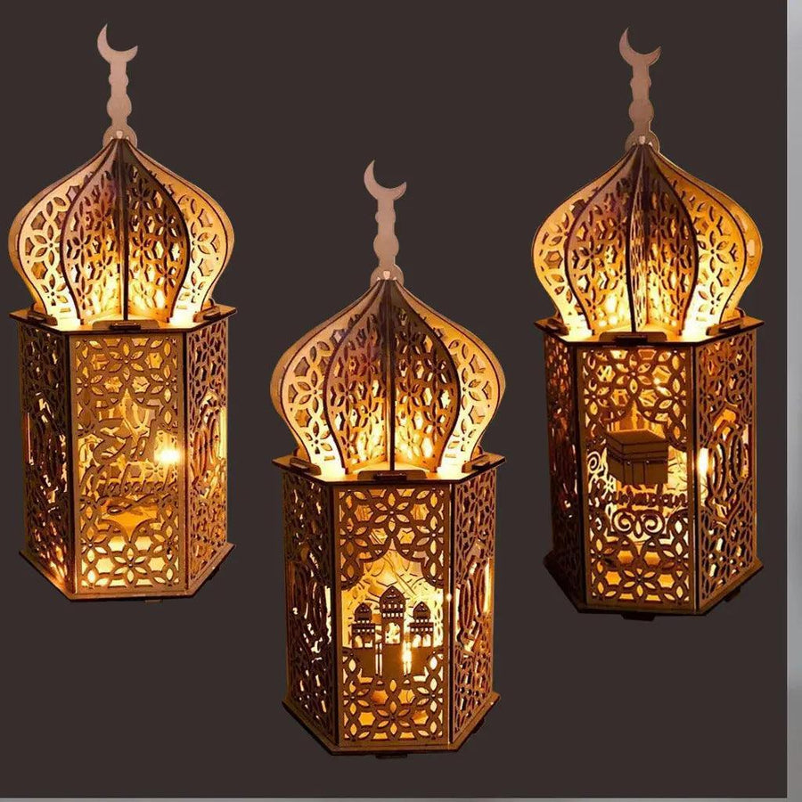 MR023 Lanterne en bois LED "Eid Mubarak" - Décoration Ramadan