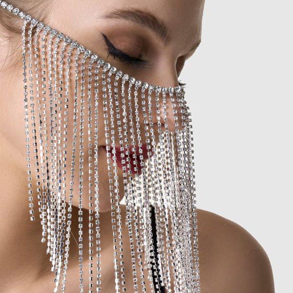 MAC117 Voile long à franges avec chaîne de strass