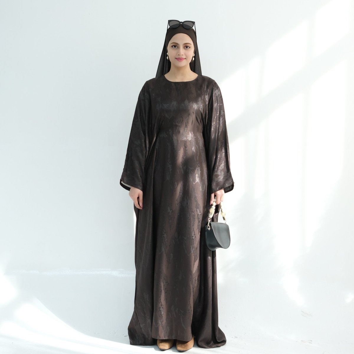 Abaya Maxi Manches Chauve-souris Jacquard (MA447)