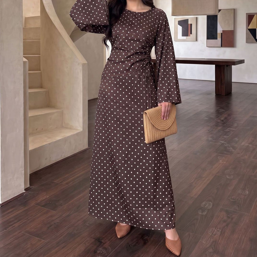 Robe Maxi à Manches Évasées Pois (MS503)