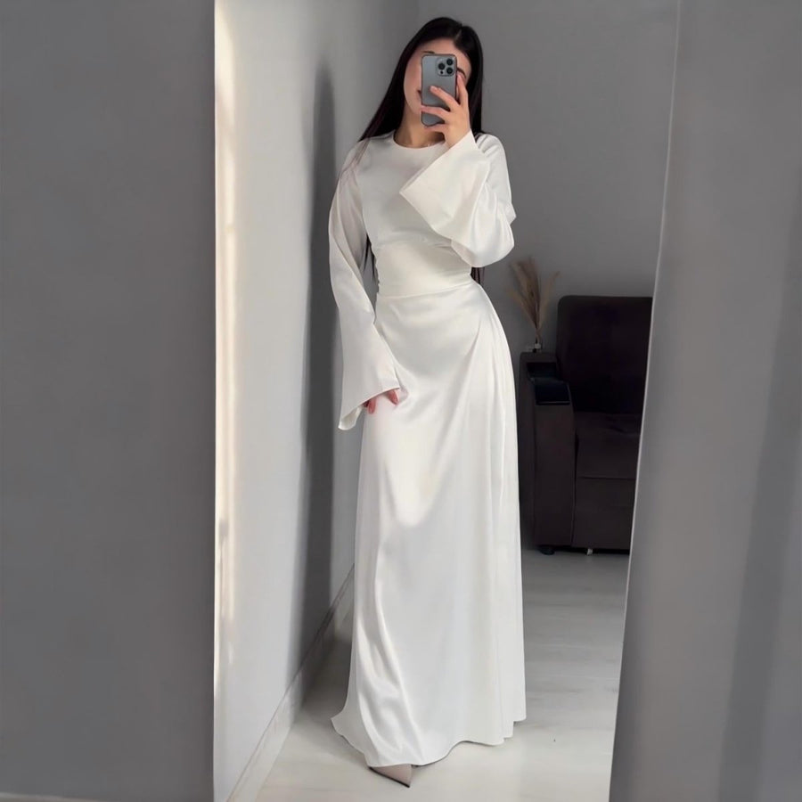 Abaya cintrée à la taille, abaya unie à bretelles (MA106)