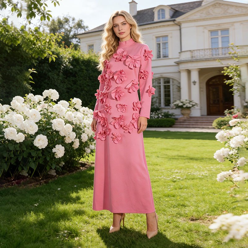 Robe Maxi à Appliqué Floral 3D (MS356)