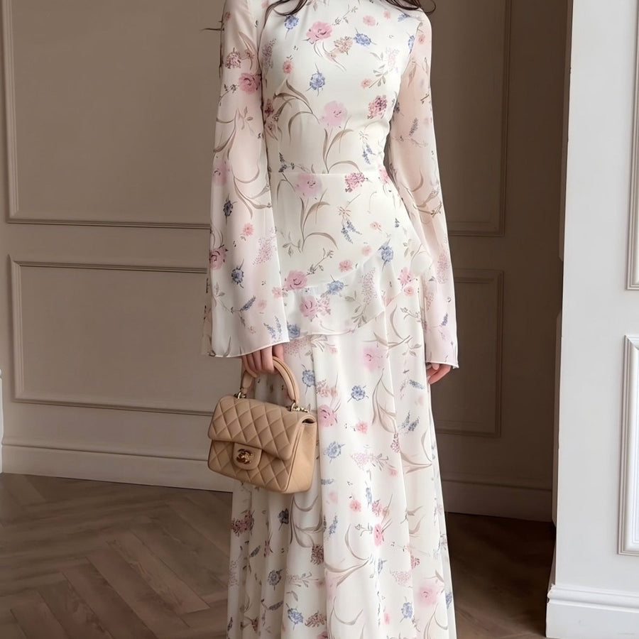 Robe Maxi en Mousseline Florale (MS432)