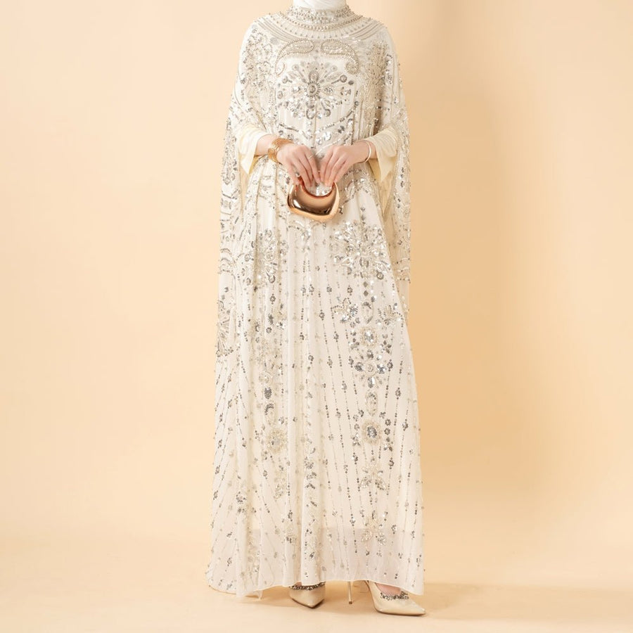 Abaya Ailes de Chauve-souris Brodée à Perles et Paillettes (MA451)