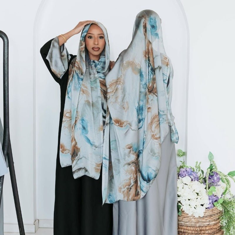Foulard Hijab Imprimé Luxueux Aspect Soie | Grand Hijab Rectangulaire 180x85cm (MH146)
