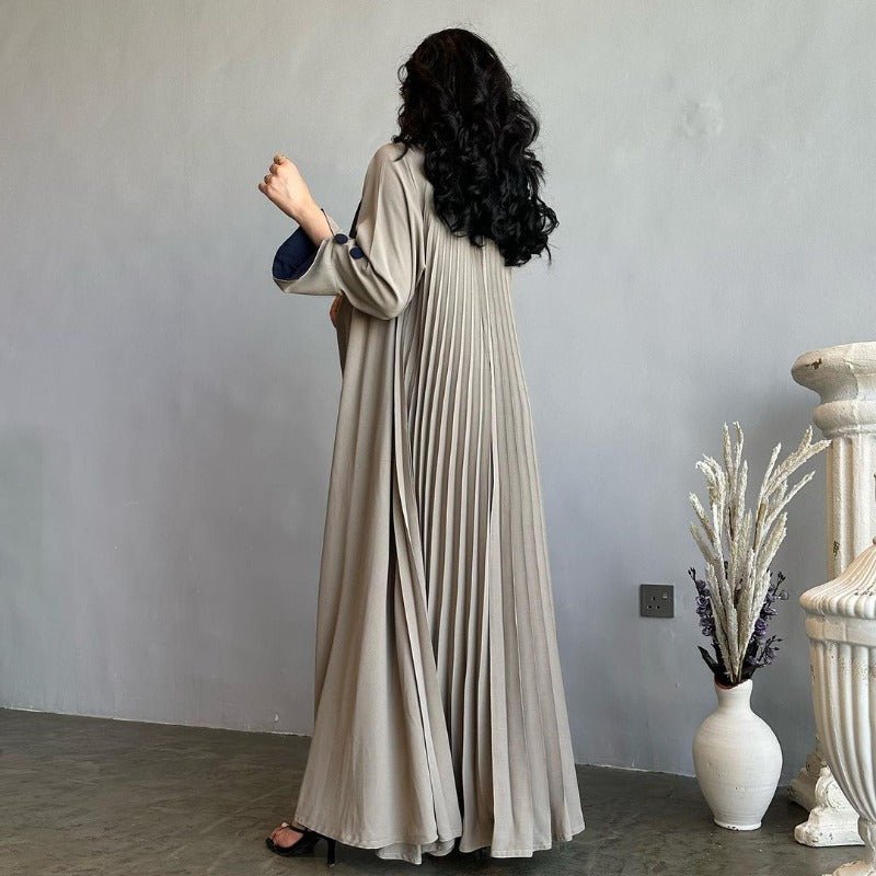 Robe longue automne et hiver à ouverture avant | Abaya cardigan plissée unie (MOA218)