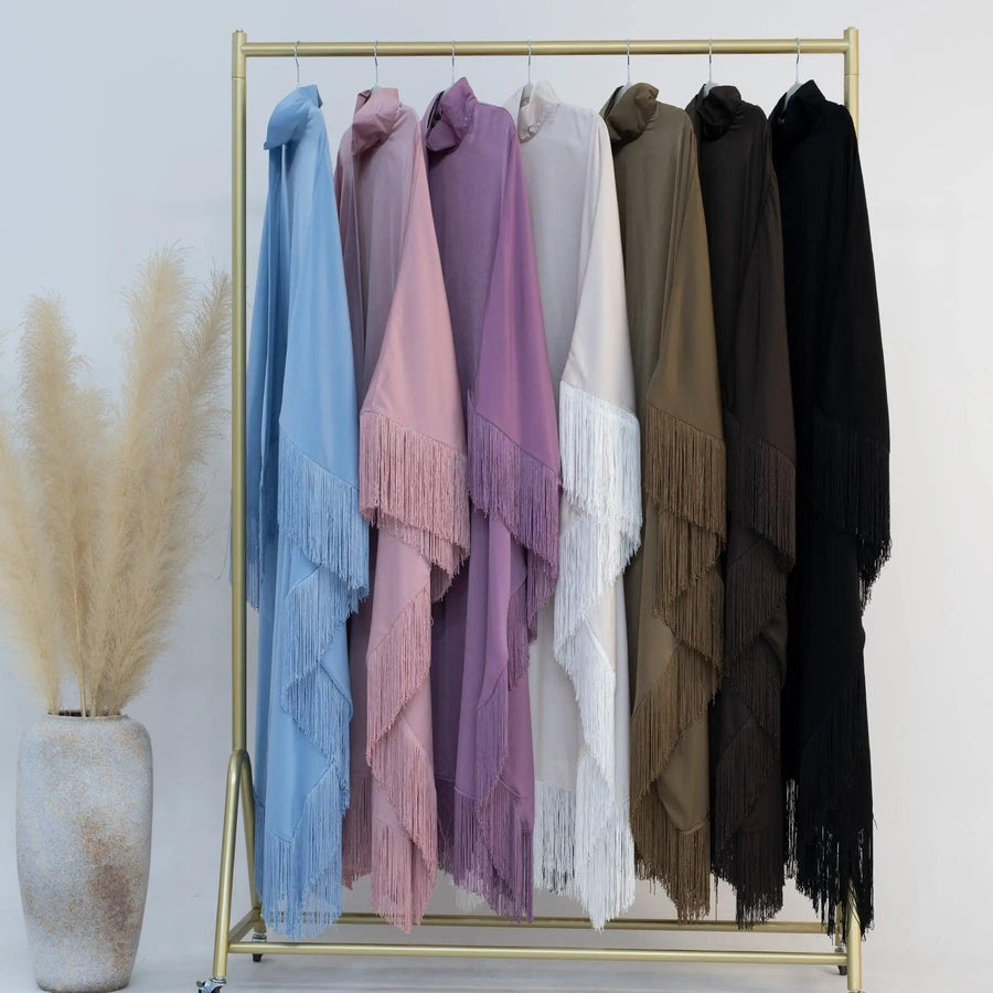 Abaya de Soirée à Manches Chauve-Souris et Franges (MA047)