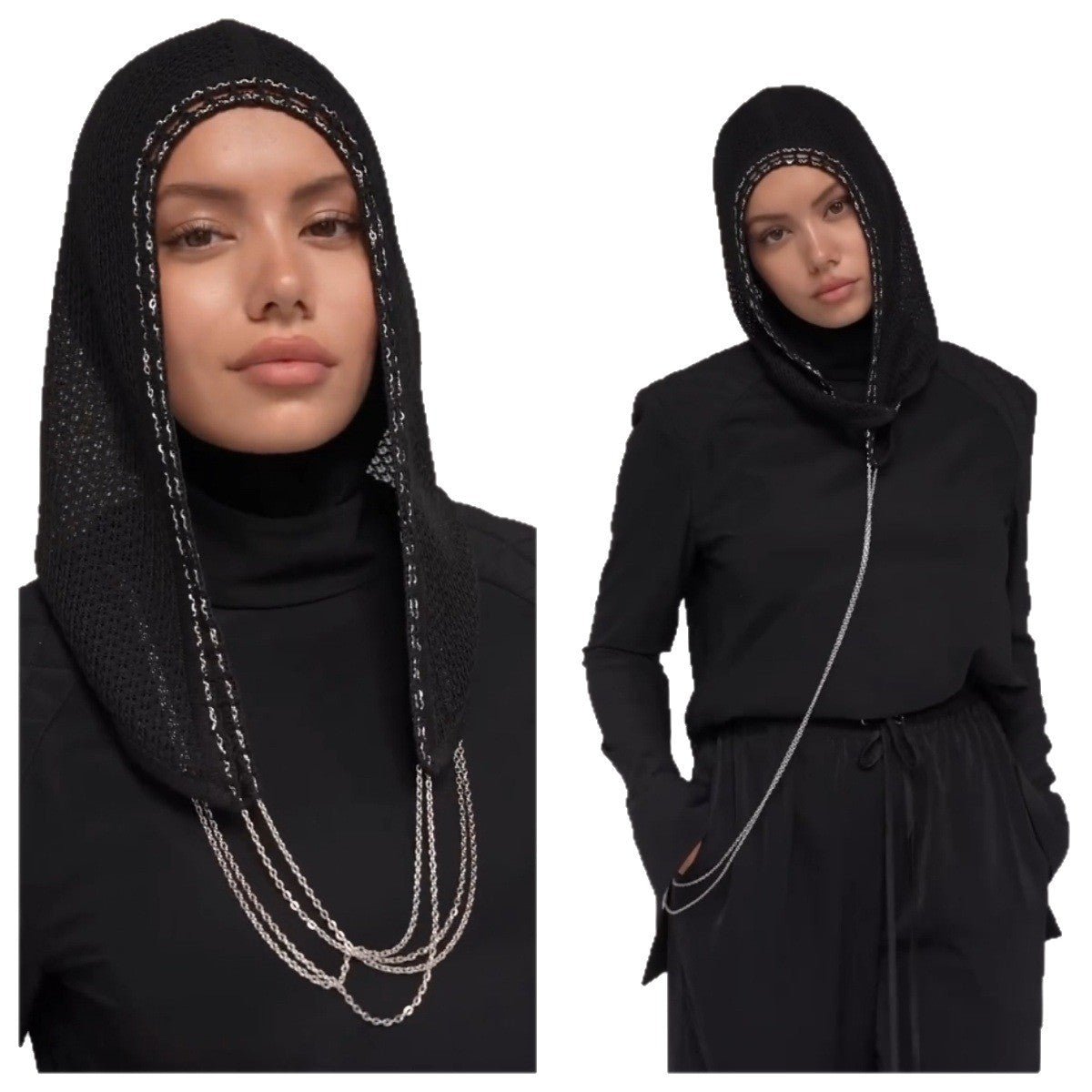 Bonnet Hijab à Chaîne | Cagoule Étincelante en Maille avec Chaînes (MAC375)