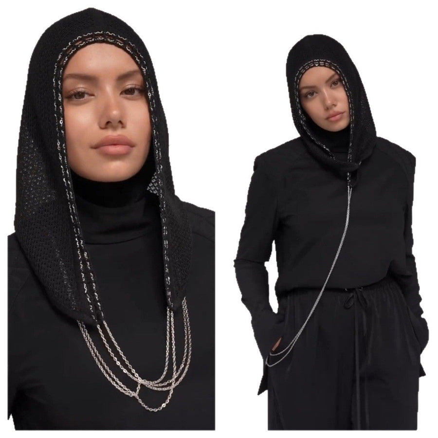 Bonnet Hijab à Chaîne | Cagoule Étincelante en Maille avec Chaînes (MAC375)