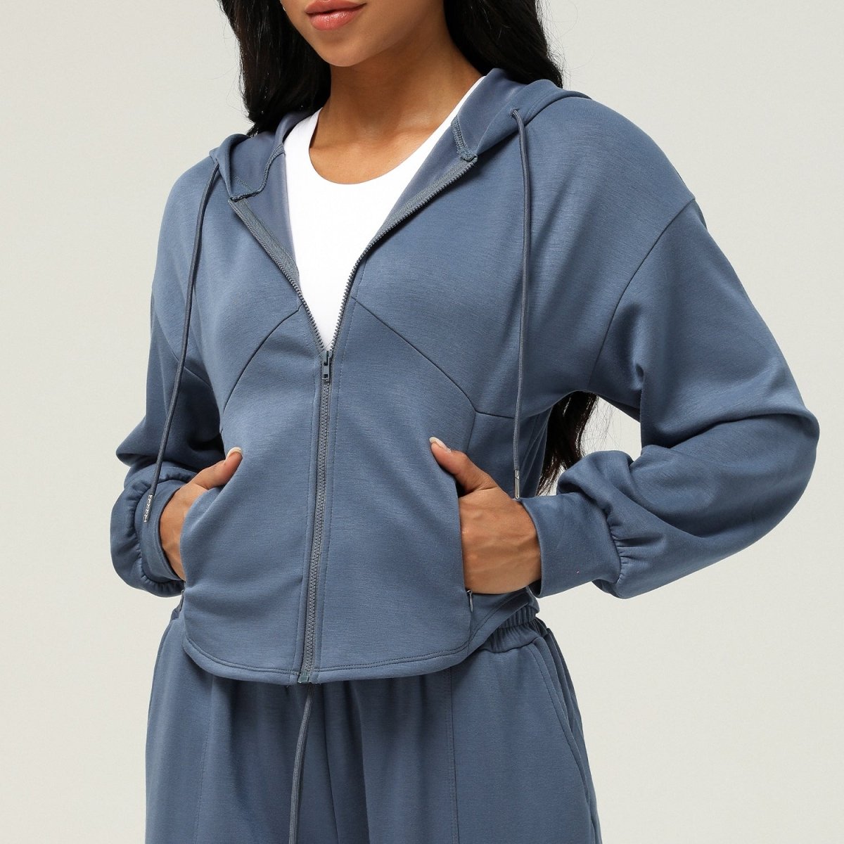Veste à Capuche Zippée Athlétique | Haut de Yoga Cintré à la Taille avec Poches (MS169)