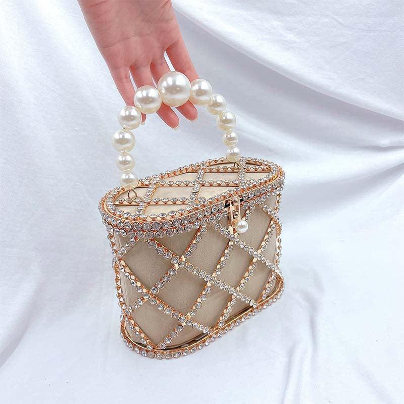 MAC022 Sac Panier Tendance à Perles en Bandoulière Diagonale
