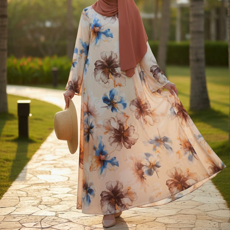 Abaya à imprimé floral avec manches évasées (MA332)