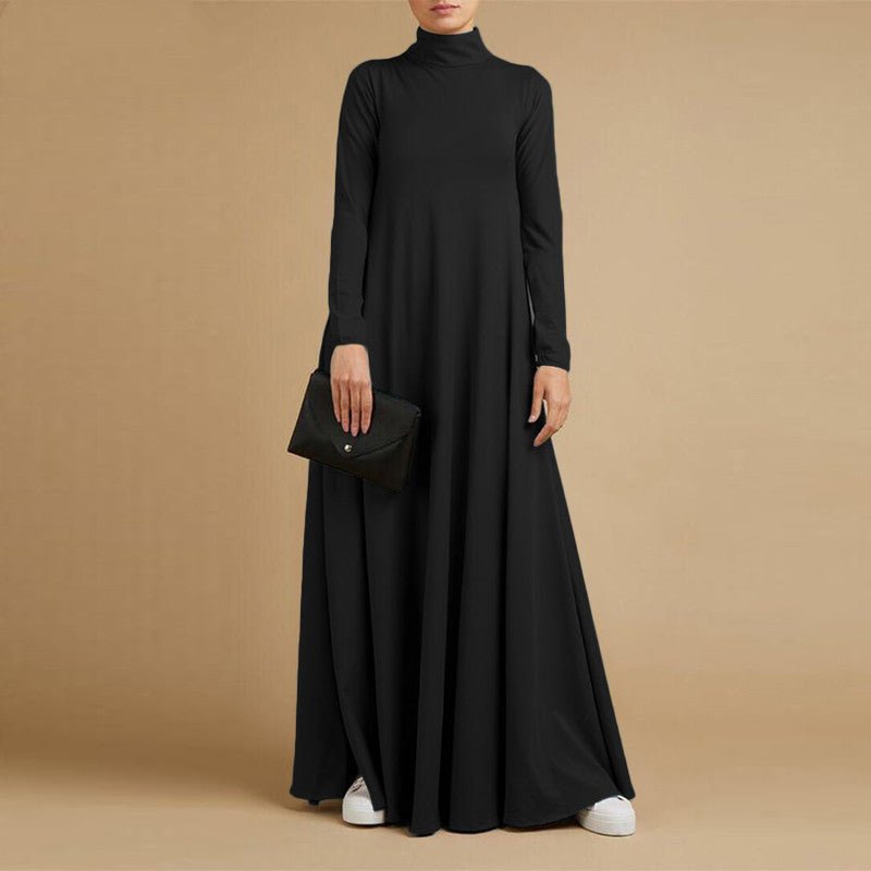 Abaya Modeste Col Montant | Abaya Longue à Manches Longues Unie avec Col Montant (MA102)