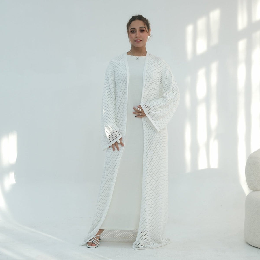 Cardigan Abaya en Maille Ajourée avec Ceinture à la Taille (MOA315)