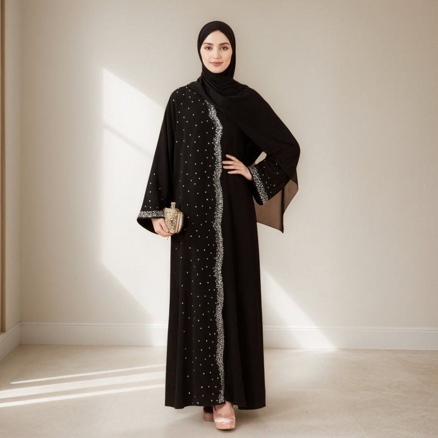 Abaya Noire de Luxe Diamant Étoilé (MOA240)