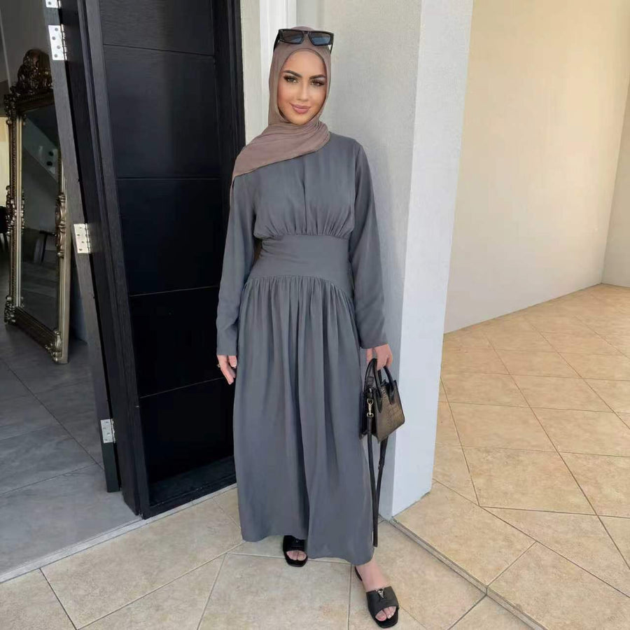 Robe Maxi Ice Silk Froncée à la Taille(MS521)