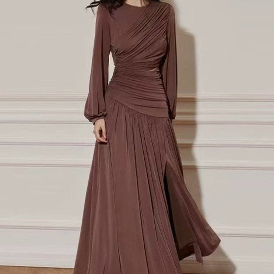 Robe froncée avec taille échancrée tressée (MS345)