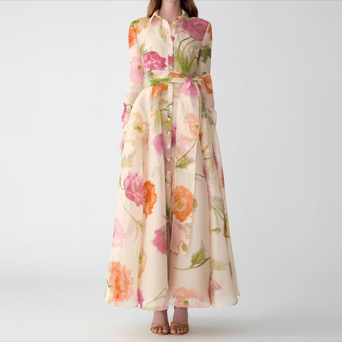 Robe Maxi Chemise Florale Aquarelle (MS414)