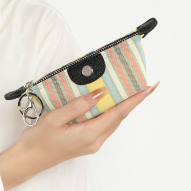 Porte-monnaie mini à rayures style crème et porte-clés (MAC436)