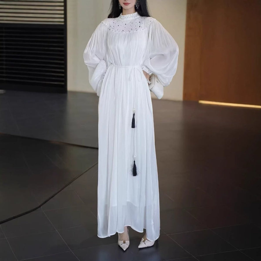 Robe Longue avec Empiècement Perles (MS385)