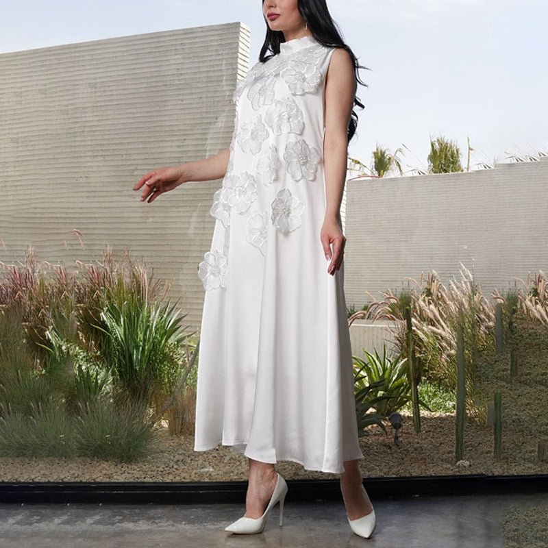 Robe Maxi sans Manches à Appliqués Floraux 3D (MS358)
