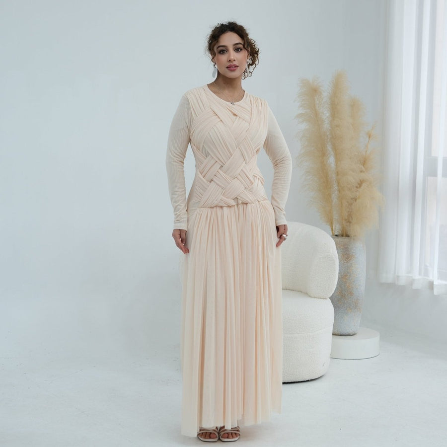 Robe longue en tulle avec bustier tressé à brides croisées (MS454)